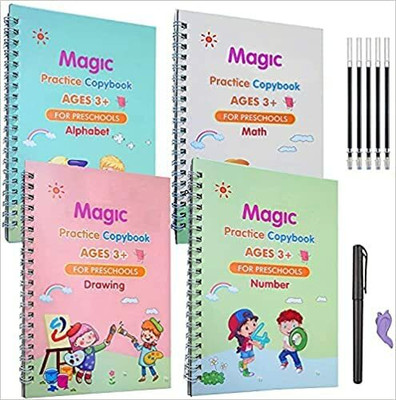 Best Magical Book For Kids Practice (4 Books + 10 Refills), Numbers, Drawing, Math, Alphabet, Math For Preschoolers With Pen(Hardcover : Spiral, ourprice)