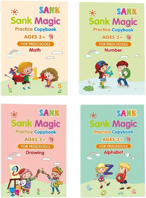 4 PCS Magic Practice Copybook For Kids, English Reusable Magical Copybook Kids, Tracing Book, Magic Calligraphy Copybook Set Practical Reusable Writing Tool Simple Hand Lettering(Hardcover : Spiral, ourprice)