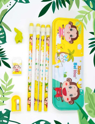 LIOGLOBAL Stationery Gift Set Includes Pencil Box, Sharpener, Eraser, and 4 Pencils