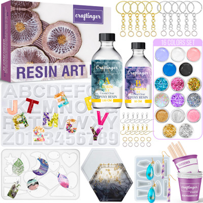 Craftinger Resin Art Keychain Coaster Earring Making kit With 200 Gm Epoxy Resin & More