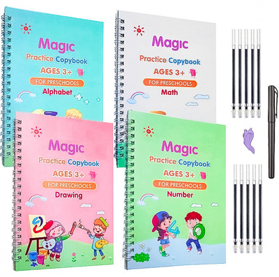 RIMPOO Magic Practice Copybook, (4 BOOK + 10 REFILL) Tracing Book 228