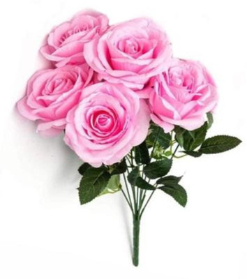 Ani Pink Rose Bunch Pink Rose Artificial Flower(10 inch, Pack of 1)