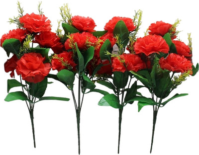 WhiteLand Artificial Flower Bunches For Home Garden Room Decoration Red Rose Artificial Flower(35 cm, Pack of 4, Flower Bunch)