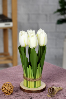 Satyam Kraft 1 Piece Artificial Tulip Lily Flower Bunch for Gifting, Home, Bedroom, Wedding, White Tulips Artificial Flower(18 cm, Pack of 1, Flower Bunch)