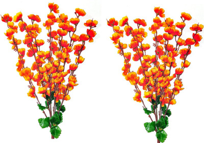 well art gallery Orange Orchids Artificial Flower(55 cm, Pack of 2, Flower Bunch)
