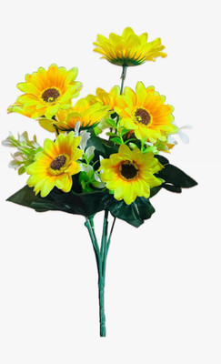 Artificial Yellow Sunflower Bunch (5 Flower Head) Pack of 1 Yellow Sunflower Artificial Flower(12 inch, Pack of 1)