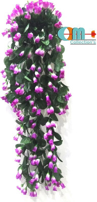 OM COLLECTIONS Artificial hanging creepers flower Purple Rose Artificial Flower  with Pot(34 cm, Pack of 3, Vine & Creepers)