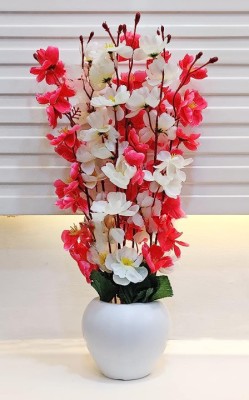 Real PBR Artificial Flowers for Decoration with Pot, Home Decor, Office Decor, Multicolor Cherry Blossom Artificial Flower  with Pot(50 cm, Pack of 1, Flower with Basket)