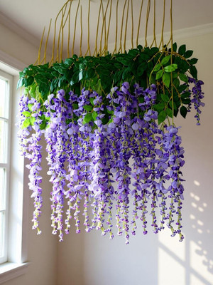 Saikara Collection Saikara Collection Artificial Wisteria Vine| Ratta Fake Wisteria Hanging | Garland Silk Long Hanging Bush Flowers String for Home Party Wedding Decor Purple Westeria Artificial Flower(43.2 inch, Pack of 1)