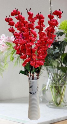 Real PBR Artificial Flowers for Home Decoration Cherry Blossom Bunch (7 Branches) Maroon Cherry Blossom Artificial Flower(52 cm, Pack of 1, Flower Bunch)