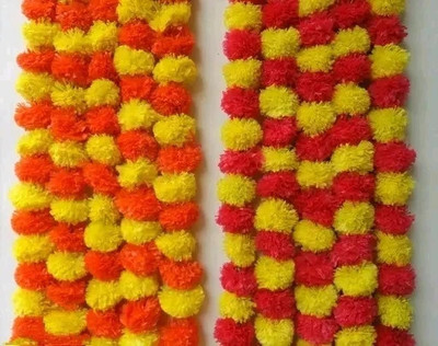 OUTRANK 10 PC Combo Home Decoration Diwali puja Temple Multicolor Marigold Artificial Flower(60 cm, Pack of 10, Garlands)
