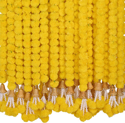 Averon Golden Bells 5 strings with 150 flowers Yellow Marigold Artificial Flower(60 cm, Pack of 150, Garlands)