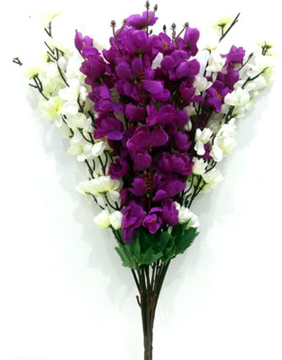 OM COLLECTIONS ORCHIDS ARTIFICIAL FLOWER White, Purple Orchids Artificial Flower(22 inch, Pack of 2, Flower Bunch)