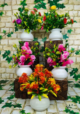 Jaymaa Collection Multicolor, Orange Wild Flower Artificial Flower  with Pot(7 inch, Pack of 5, Single Flower)