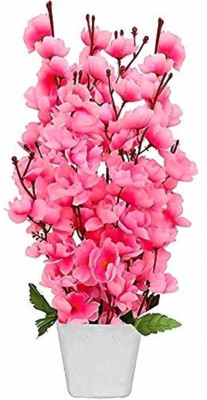 Real PBR REAL PBR Blossom Artificial Flowers Baby Pink with Plastic Pot Pink, White Cherry Blossom, Wild Flower Artificial Flower  with Pot(7.5 inch, Pack of 1, Flower with Basket)