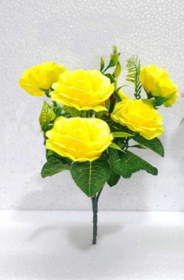 GudiyaEnt Artificial Yellow Rose Bunch in 5 Head for Beautiful Home Decors Yellow Rose Artificial Flower(24 cm, Pack of 1, Flower Bunch)