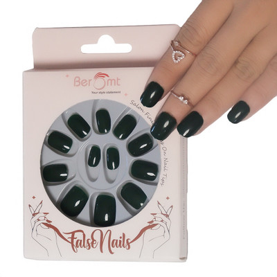 BEROMT PREMIUM GLOSSY NAILS - 335 Green(Pack of 12)