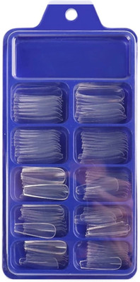 Dexklut Transparent Artificial Nail 100pcs Fake Acrylic Nail with Glue Transparent(Pack of 100)