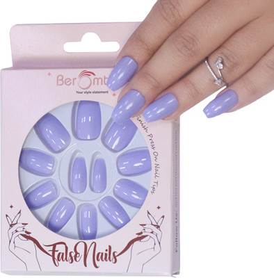 BEROMT PREMIUM GLOSSY NAILS - 321 Blue(Pack of 12)