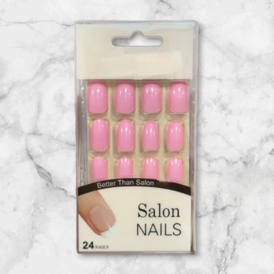 DEQNAIL 24 PCS Premium Fake Nails | Salon Style | Easy Apply & Remove-Long-Lasting Pink(Pack of 24)
