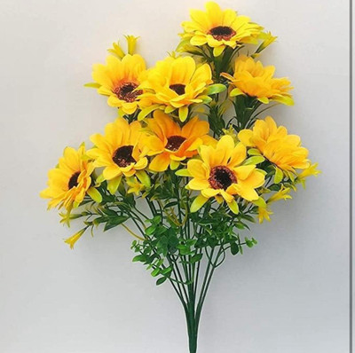 sunever Home Or Office Decoration Yellow Sunflower Artificial Flower(13 inch, Pack of 1, Flower Bunch)