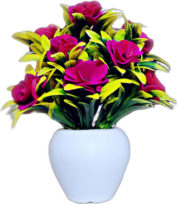 Saikara Collection Artificial Small Pot for Home Decor , Gifting, Bathroom Decor Red Wild Flower Artificial Flower with Pot(15 inch, Pack of 1)