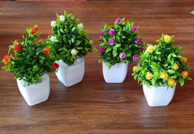 RAKANO Artificial Plants With Pot/Vase For Home Decoration Bonsai Wild Artificial Plant with Pot(16 cm, Multicolor)
