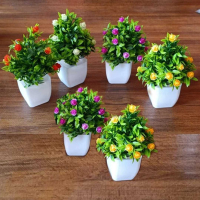 GudiyaEnt Artificial Mehdi-Filler Plants with Small Pot, Artificial Plants Decors Wild Artificial Plant with Pot(14 cm, Multicolor)
