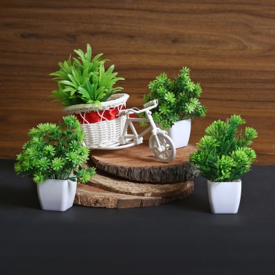 saf Small Size Set Of 4 Artificial Plants With Pot For Home And Office Decor Bonsai Wild Artificial Plant(15 cm, Green)