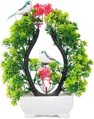 youlite Artificial plant with sparrow for dinning room, bedroom etc Bonsai Wild Artificial Plant  with Pot(23.5 cm, Red)