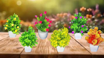 GudiyaEnt Set of Mini Decorative Artificial Plant & Flower Plants with Pot (Pack of 1) Bonsai Wild Artificial Plant with Pot(12 cm, Multicolor)