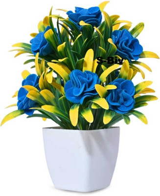 Anandani Mini Artificial (Bhutta-Filler With Rose) Plant With Pot Bonsai Wild Artificial Plant with Pot(16 cm, Multicolor)