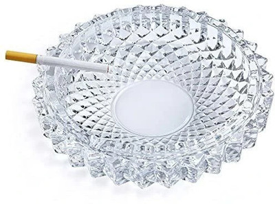 HEERYA Glass Cigarette Ashtray Round Tabletop for Home Office Home Décor Set of (1) Clear Glass Ashtray(Pack of 1)