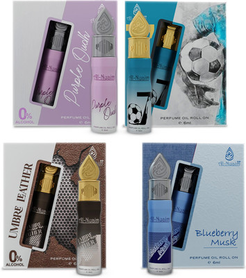 Al-Nuaim Purple Oudh, Umbre Leather, Blueberry Musk & 07 Attar - Pack of 4 (6ml Each) Floral Attar(Oud (agarwood))