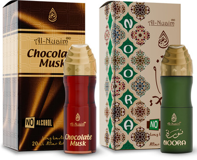 Al-Nuaim Chocolate Musk & Noora Attar - Pack of 2 (20ml Each) Floral Attar(Oud (agarwood))