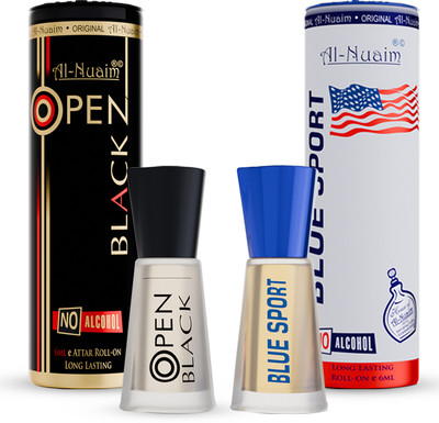 Al-Nuaim Blue Sport & Open Black Attar - Pack of 2 (6ml Each) Floral Attar(Musk)