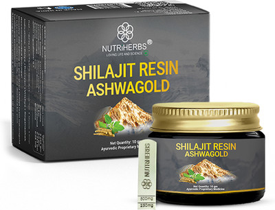 Nutriherbs Shilajit Resin Gold with Ashwagandha (Ashwagold) for Stress Relief & Stamina(10 g)