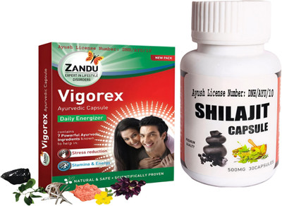ZANDU Vigorex Daily Energizer 10+2 Ayurvedic Capsules with shilajit(Pack of 2, 12 Capsules, 30 Capsules)