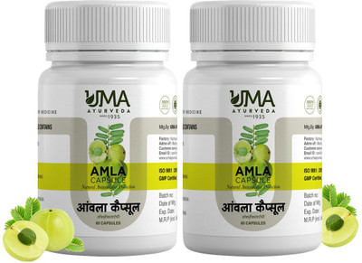Uma Ayurveda Amla Capsule Useful in General Wellness Digestive Health Immunity Booster 60 Cap(Pack of 2, 60 Capsules)
