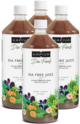 Kapiva Dia Free Juice 1L| Controls Blood Sugar Levels | Amla, Karela, Jamun & More(Pack of 4, 4 L)