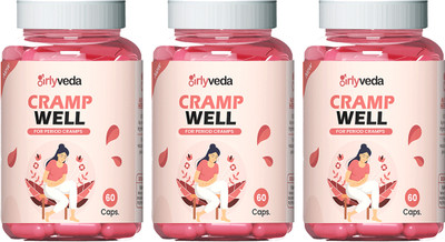 Girlyveda Crampwell Natural Period Pain Relief | Reduce Menstrual Cramp & Relieves Anxiety(Pack of 3, 180 Capsules)