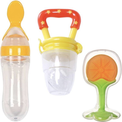 K3NTERPRISES Combo of Food Feeder & Baby Fruit Nibbler & Silicone Teether for 3 -24 M Baby  - silicone(Yellow)