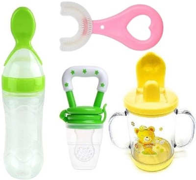 Tastan Infant Food Nibbler Teething Toy Feeding Pacifier and Plastic Sipper Cup pack 4 - 260 ml(Yellow)