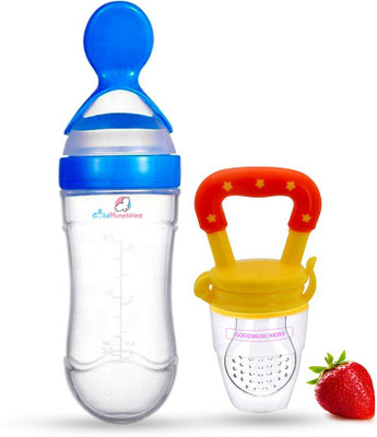 Smily kid Container and Nipple BPA Free Combo Pack of 2  - Silicon Food Container & Nipple, Food Grade Plastic Caps(Blue & Yellow)