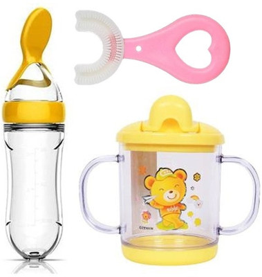 Tastan Infant Food Nibbler Teething Toy Feeding Pacifier and Plastic Sipper Cup Pack 3 - 240 ml(Yellow)