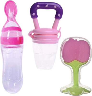 NXGTYA Combo of Food Feeder & Baby Fruit Nibbler & Silicone Teether for 3 -24 M Baby  - silicone(Pink)