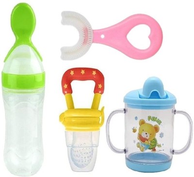 Tastan Infant Food Nibbler Teething Toy Feeding Pacifier and Plastic Sipper Cup pack 4 - 240 ml(Blue)