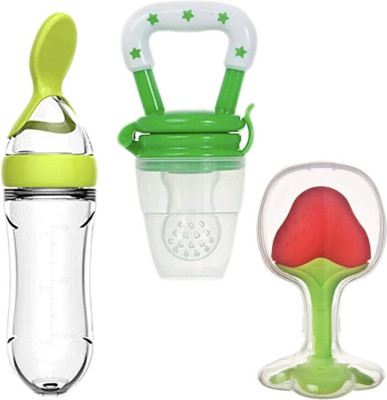 NXGTYA Combo of Food Feeder & Baby Fruit Nibbler & Silicone Teether for 3 -24 M Baby  - silicone(Green)