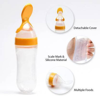 Saraswati kart Fruit Feeder with Rattle & Spoon with Bottle Combo pack of 2  - Silicon(Yellow)