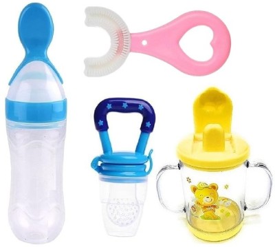 Tastan Infant Food Nibbler Teething Toy Feeding Pacifier and Plastic Sipper Cup pack 4 - 250 ml(Yellow)